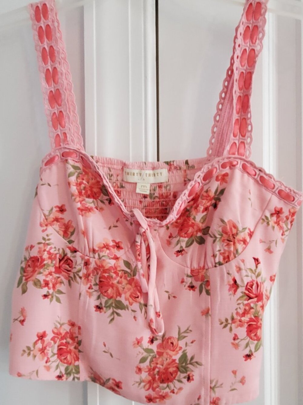 Thirty Thirty LA Pink Floral Ribbon Corset Crop Top